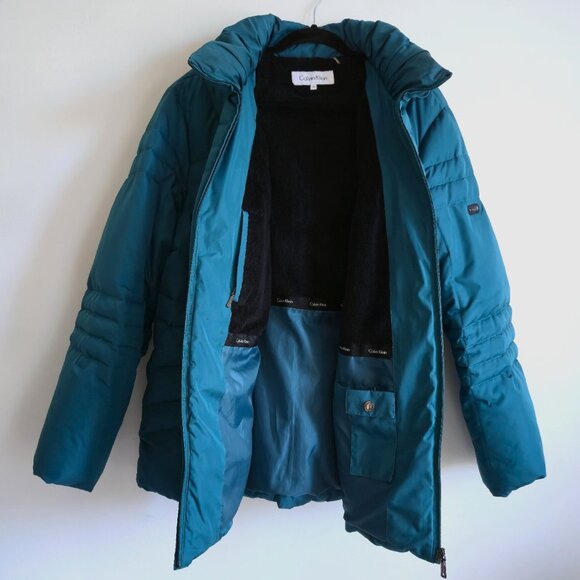 Calvin Klein Down Filled Green/Teal Puffer Coat | Fixed Hood | Size 2X - Picture 3 of 12